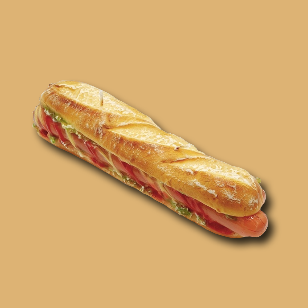 Kerze in Hot Dog Form von Cereria Introna im FROHSINN erhältlich