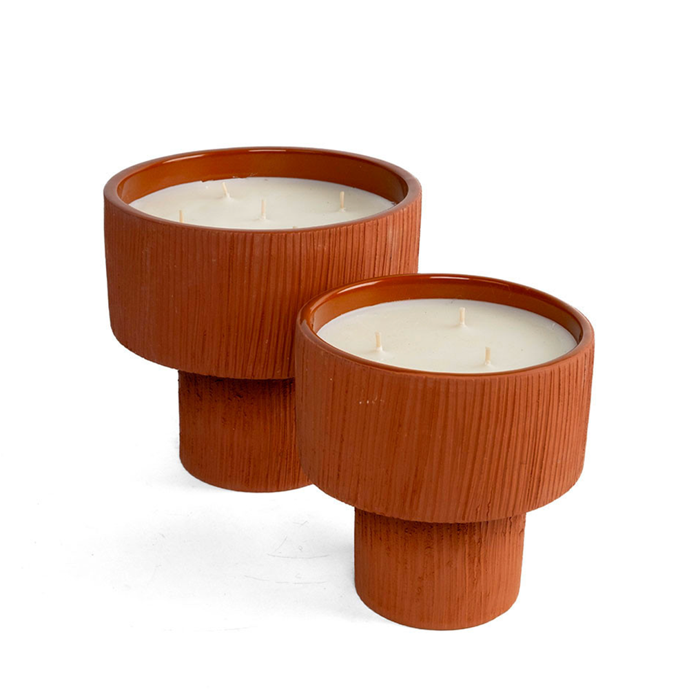 Duftkerze STRIEE TERRACOTTA mit Amber Duftnote in Keramikgefäss von Cote Bougie Marrakech