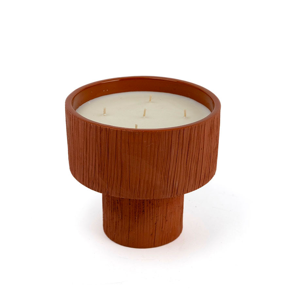 Duftkerze STRIEE TERRACOTTA mit Amber Duftnote in Keramikgefäss von Cote Bougie Marrakech
