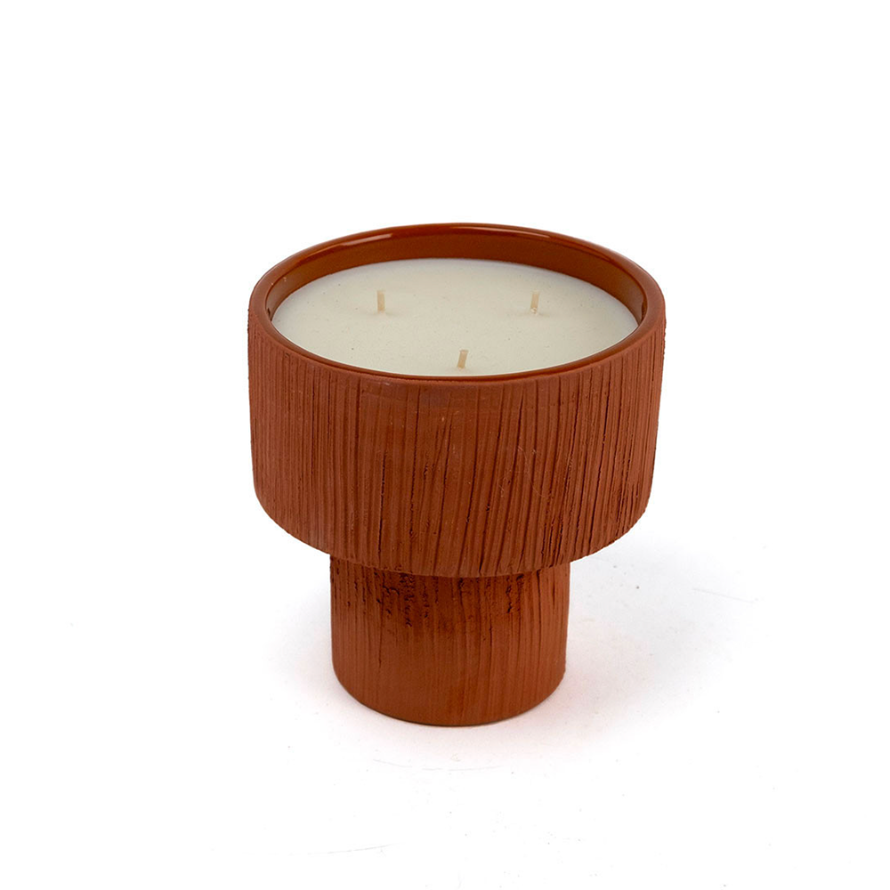 Duftkerze STRIEE TERRACOTTA mit Amber Duftnote in Keramikgefäss von Cote Bougie Marrakech