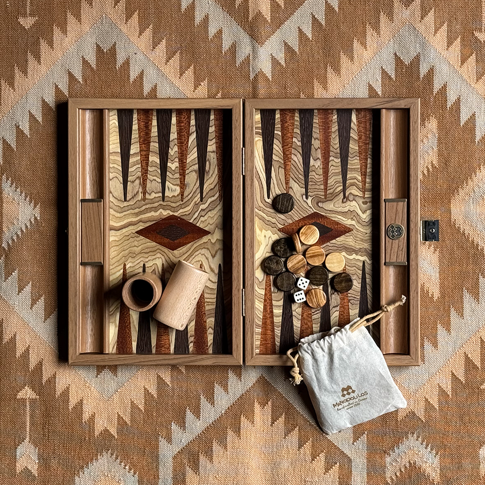 Backgammon Set aus Olivenbaum Holz von Manopoulos