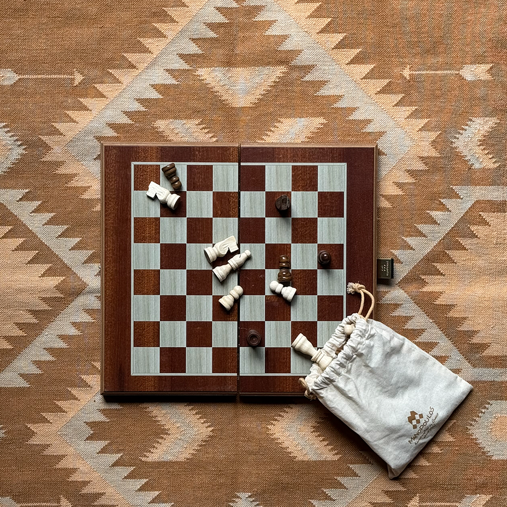 Schach &amp; Backgammon Set aus Mahagoniholz von Manopoulos, Hergestellt in Griechenland
