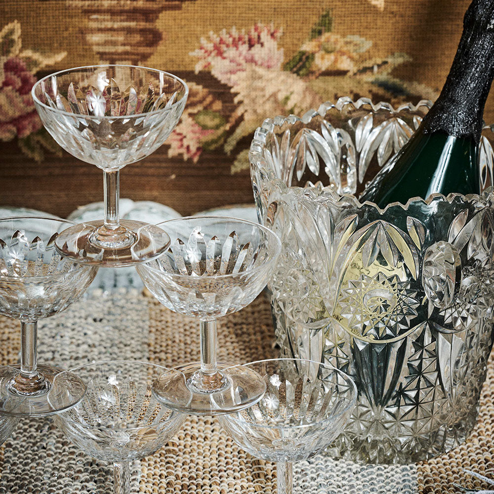 Champagnerkühler aus Glas geschliffen, klar