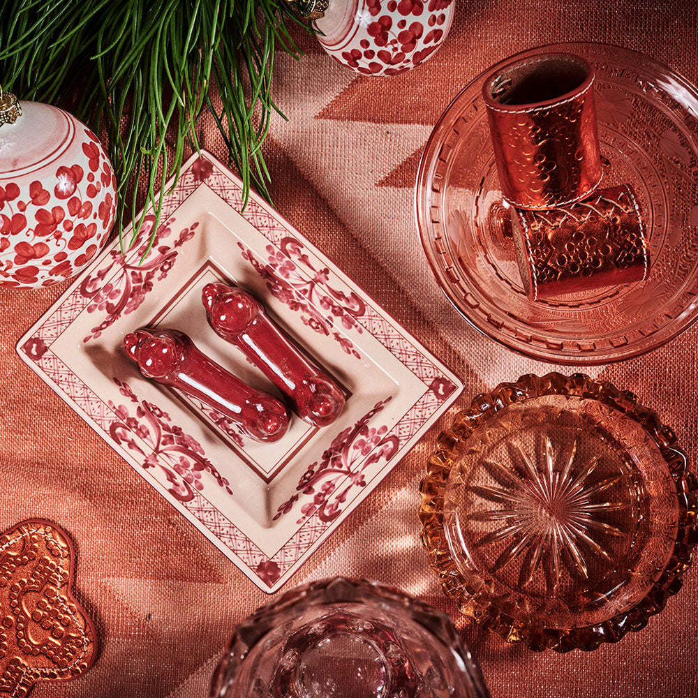 Aschenbecher aus Glas rosa von FROHSINN Vintage
