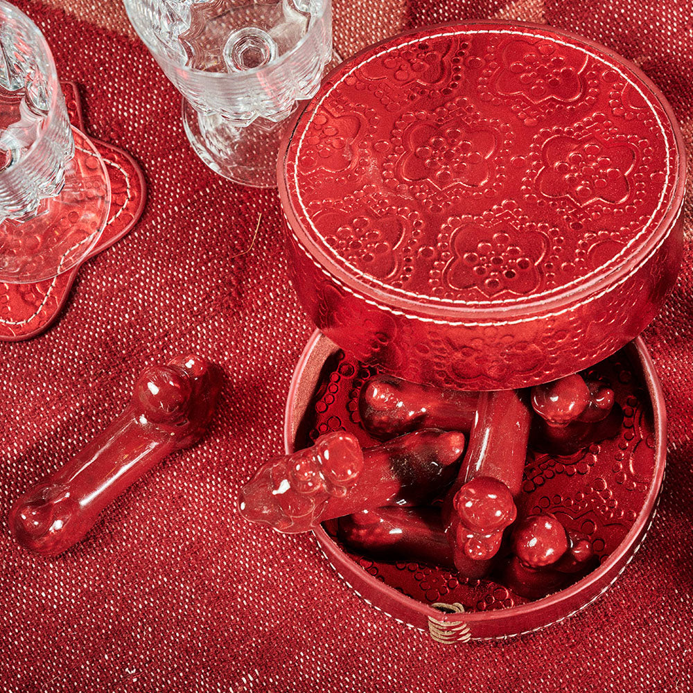 Besteckbank PUDEL 6er-Set aus Keramik im Farbton rot von FROHSINN Vintage