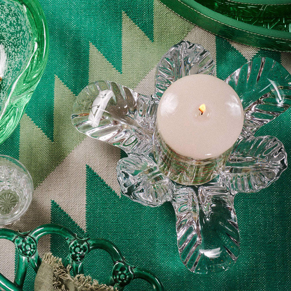 Kerzenständer aus Kristallglas in Blattform von FROHSINN Vintage