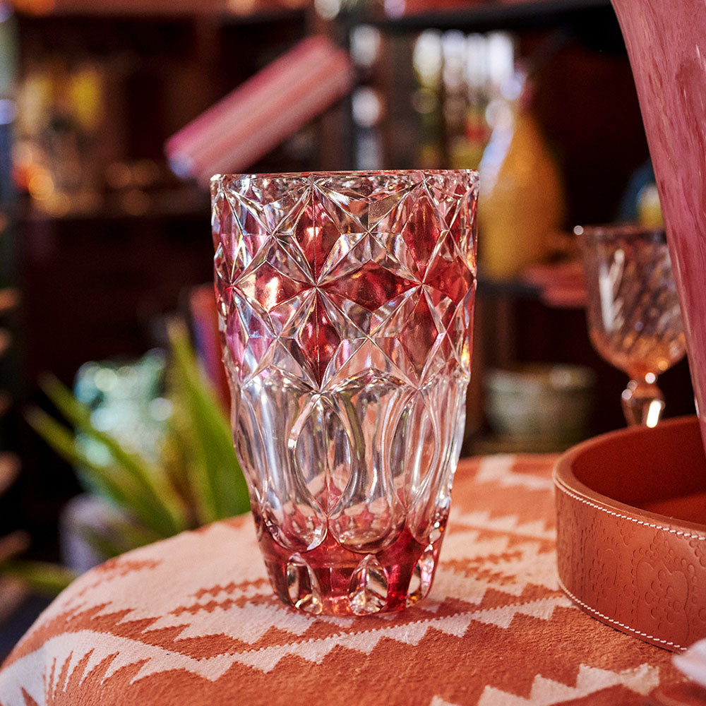 Vase aus Glas klar und rot von FROHSINN Vintage