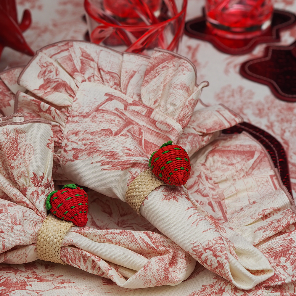 Serviette mit Toile de jouy Muster aus Baumwolle von Borgo delle Tovaglie im Fabton rosa