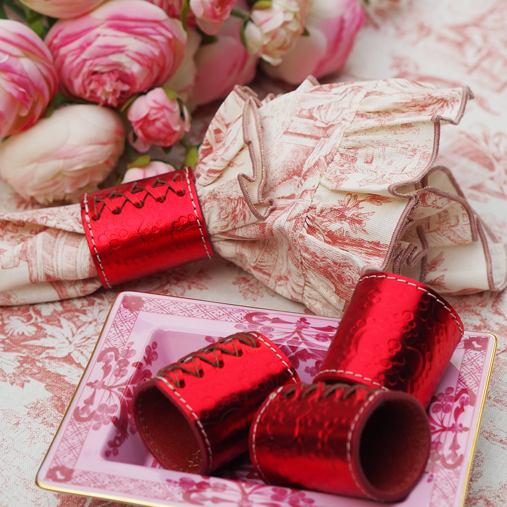 Serviette mit Toile de jouy Muster aus Baumwolle von Borgo delle Tovaglie im Fabton rosa