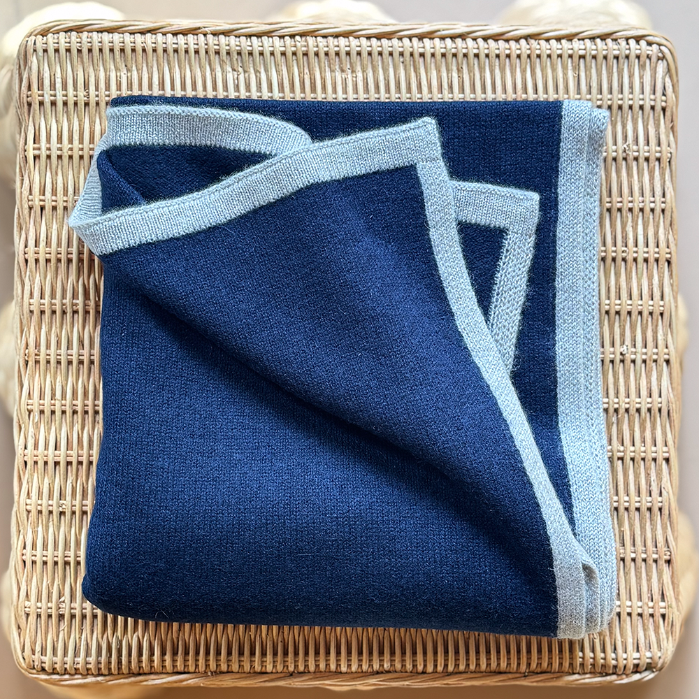 Kaschmirschal LOLA STOLA - dunkelblau/grau