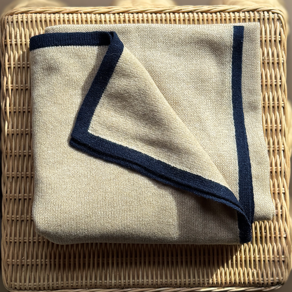 Kaschmirschal LOLA STOLA - beige/dunkelblau