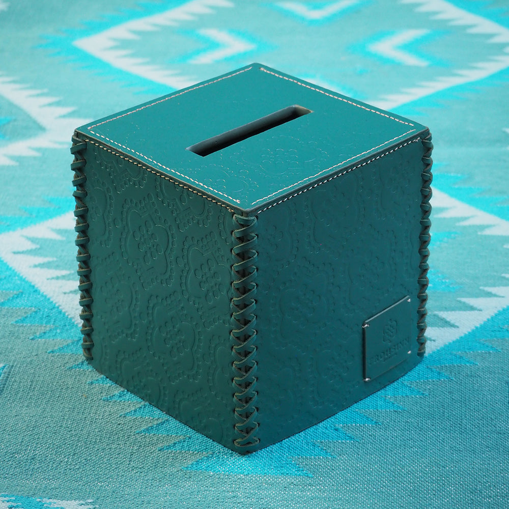 Papiertuchbox / Kleenexbox ICON aus Leder geprägt im Farbton Türkis vom FROHSINN
