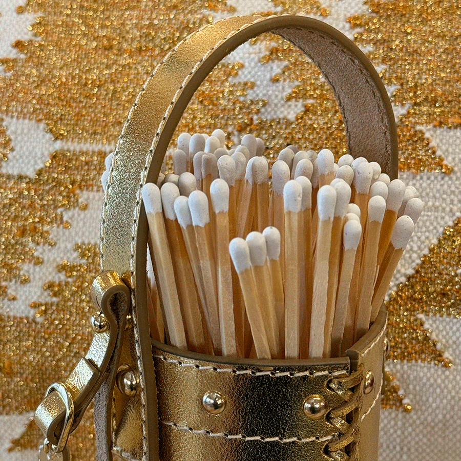 Streichholzbehälter LIFESTYLE aus Leder glatt im Farbton gold glänzend vom Brand FROHSINN