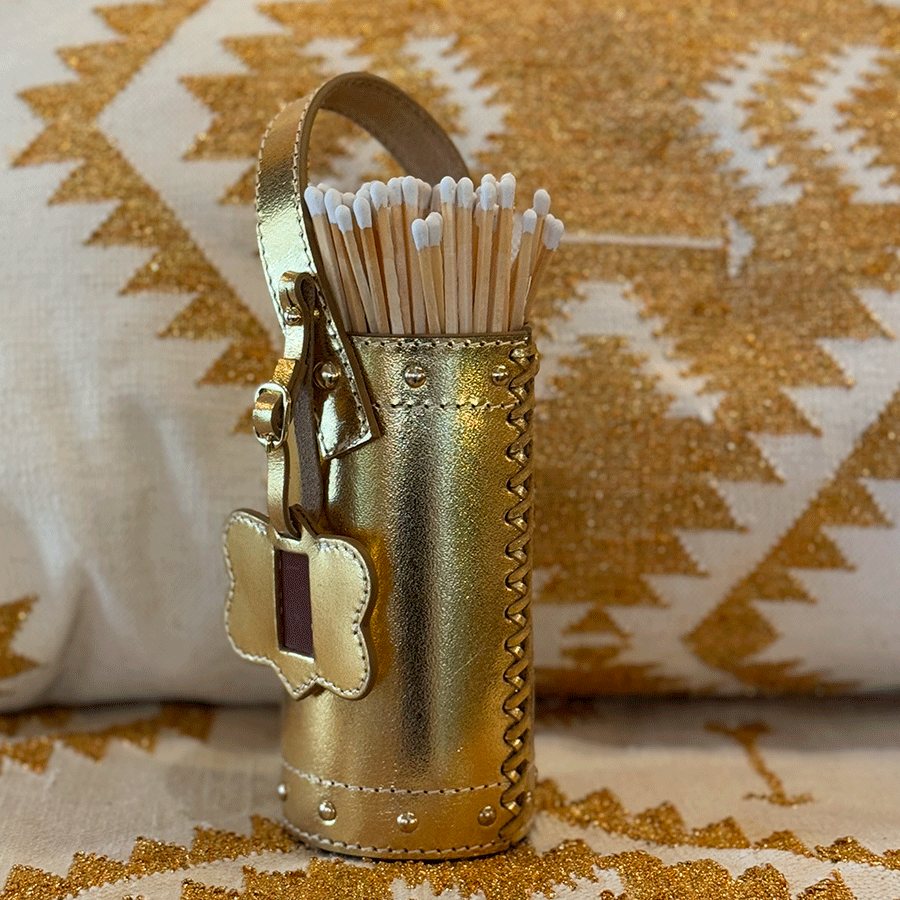 Streichholzbehälter LIFESTYLE aus Leder glatt im Farbton gold glänzend vom Brand FROHSINN