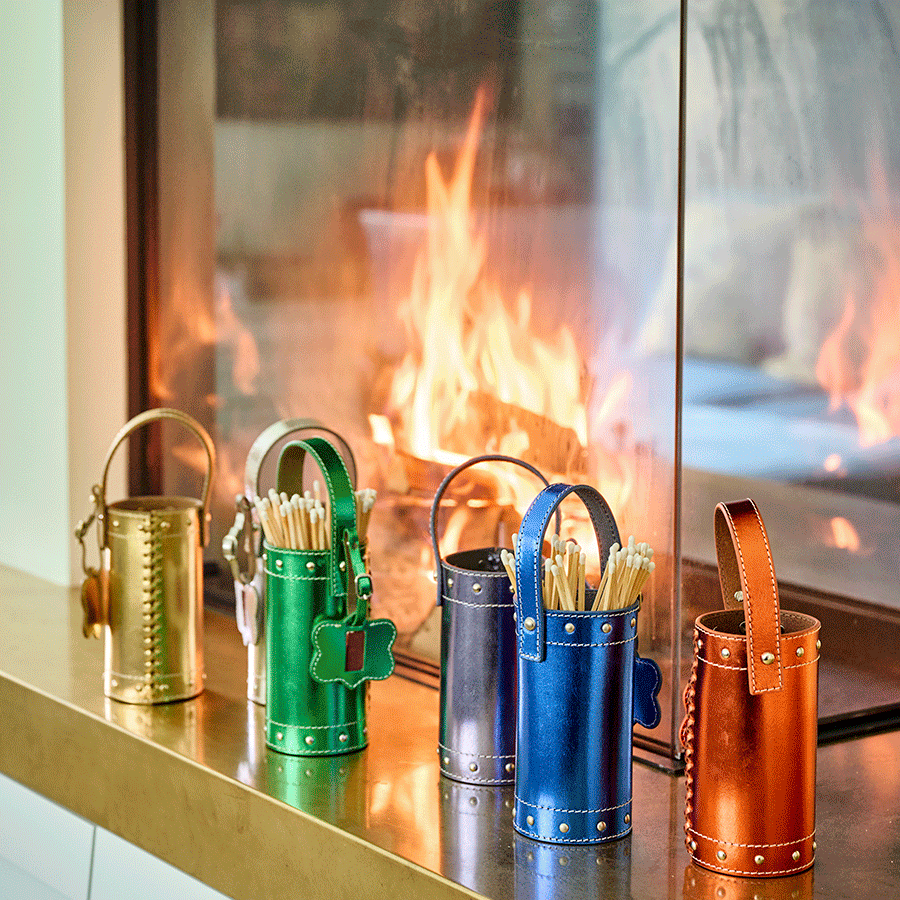 Streichholzbehälter LIFESTYLE aus Leder glatt im Farbton Amber glänzend vom Brand FROHSINN