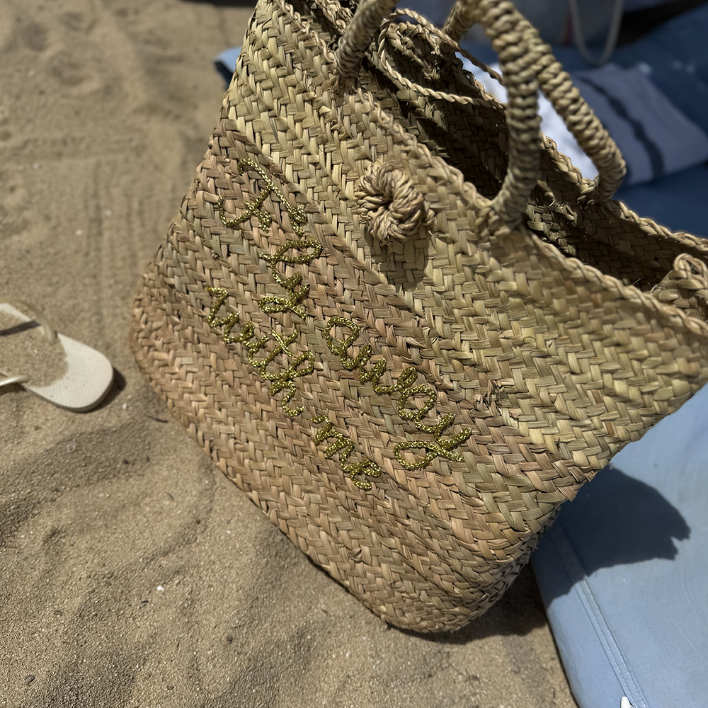 Summer Beach Shopper mit Spruch auf Tasche «fly away with me» aus Palmenfaser von FROHSINN