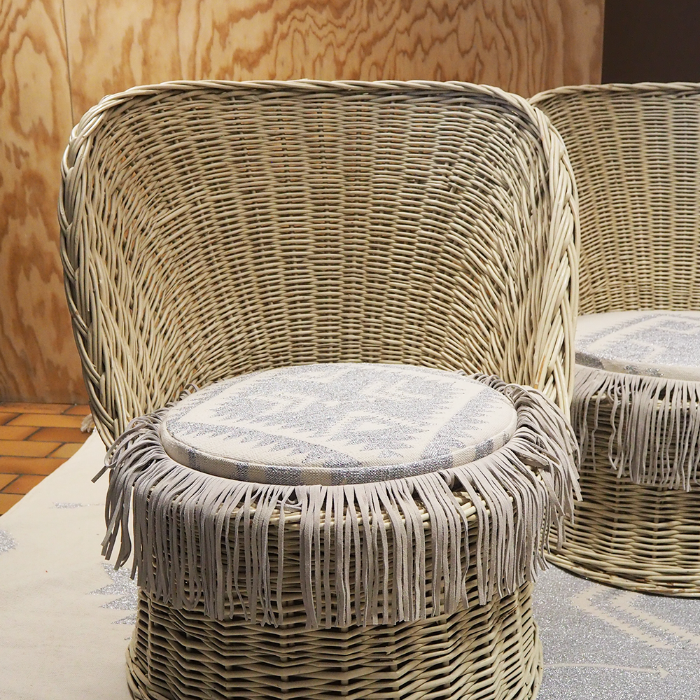 Vintage Möbel-Set 50er Jahre aus Rattan, weiss