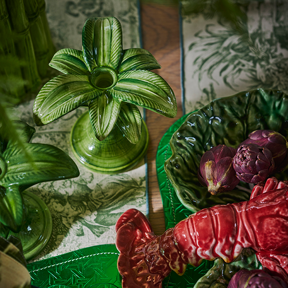 Candlestick PALM ceramic - green small