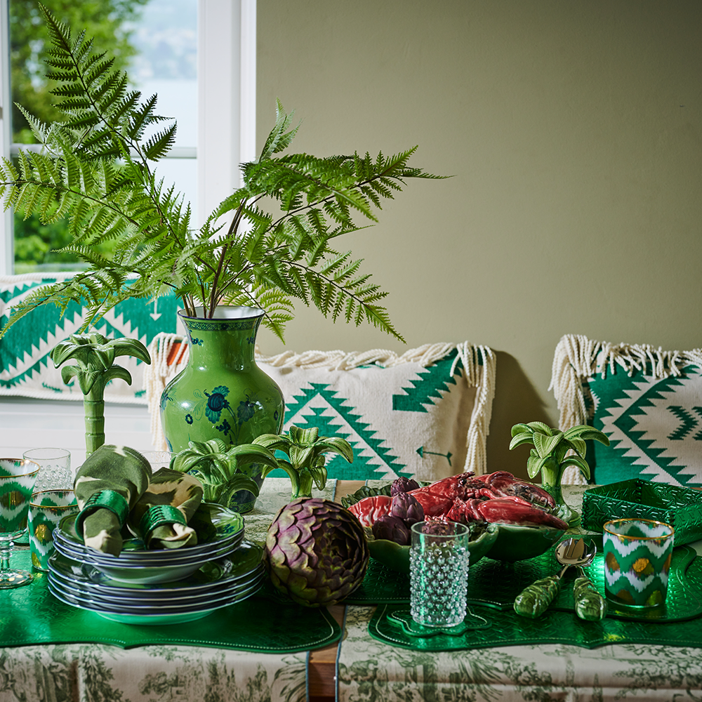 Candlestick PALM ceramic - green
