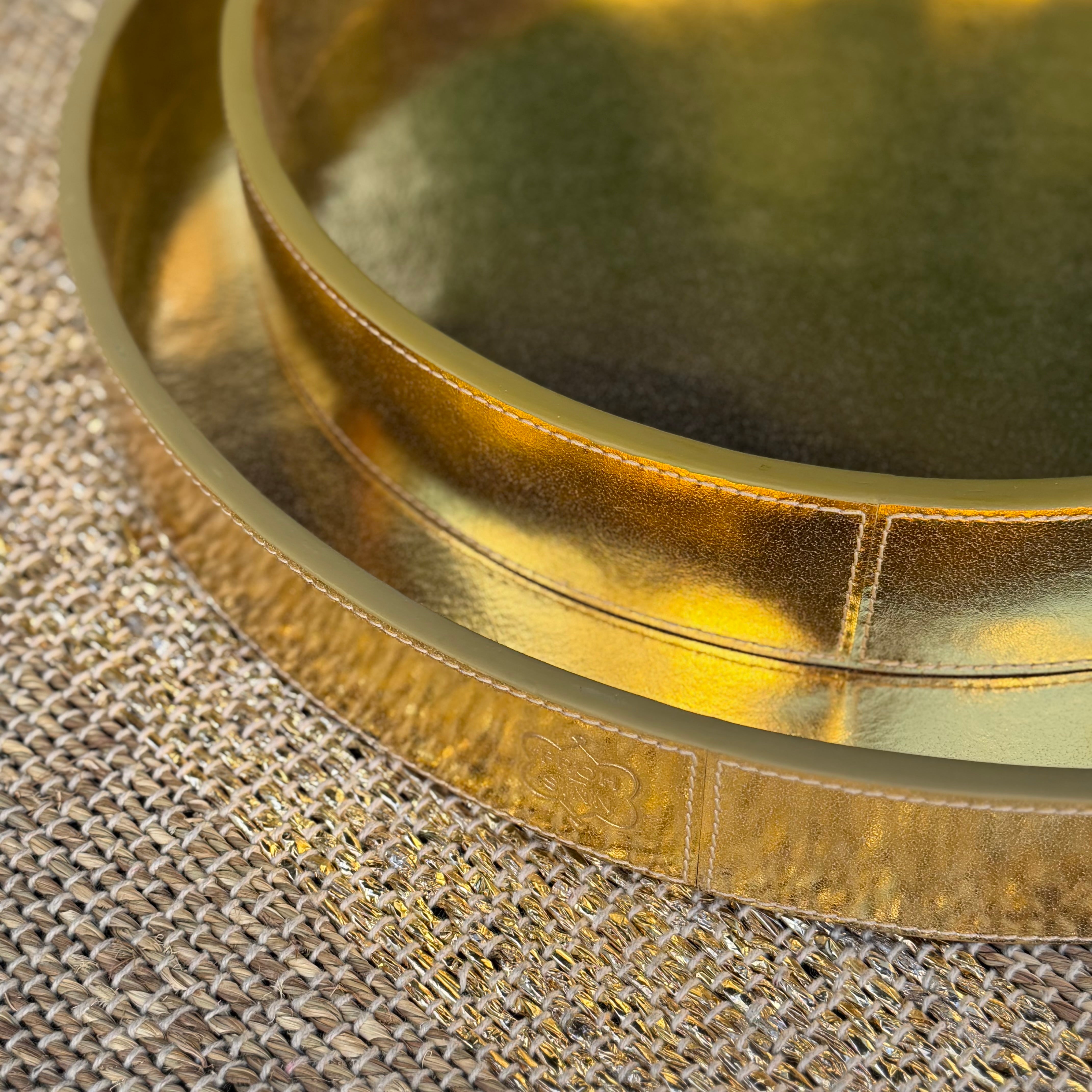 Tablett Rund LIFESTYLE aus Leder glatt im Farbton gold, beide  grössen zusammen
