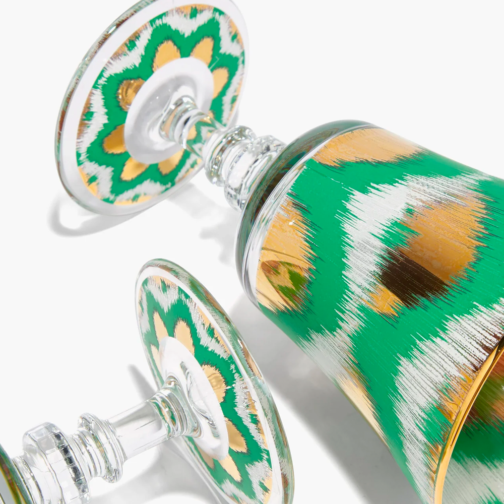 Wine glass IKAT - green