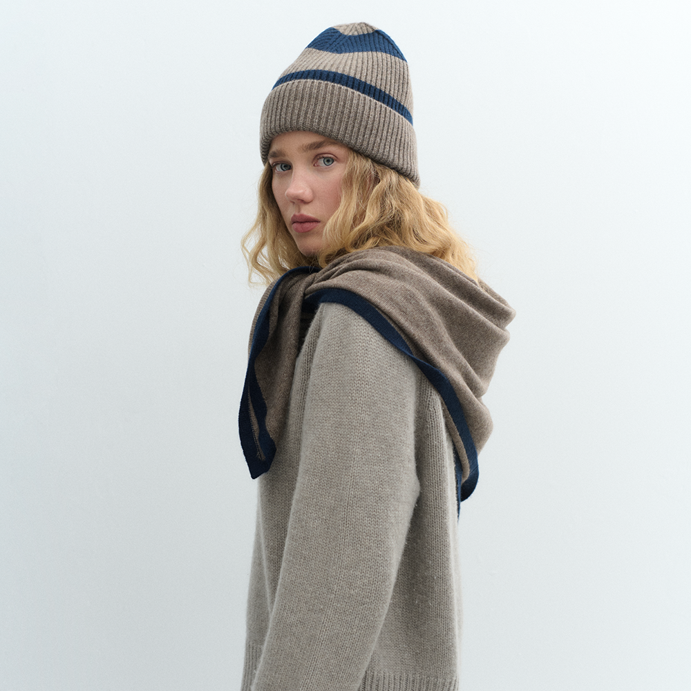 Kaschmirschal LOLA STOLA - taupe/blau