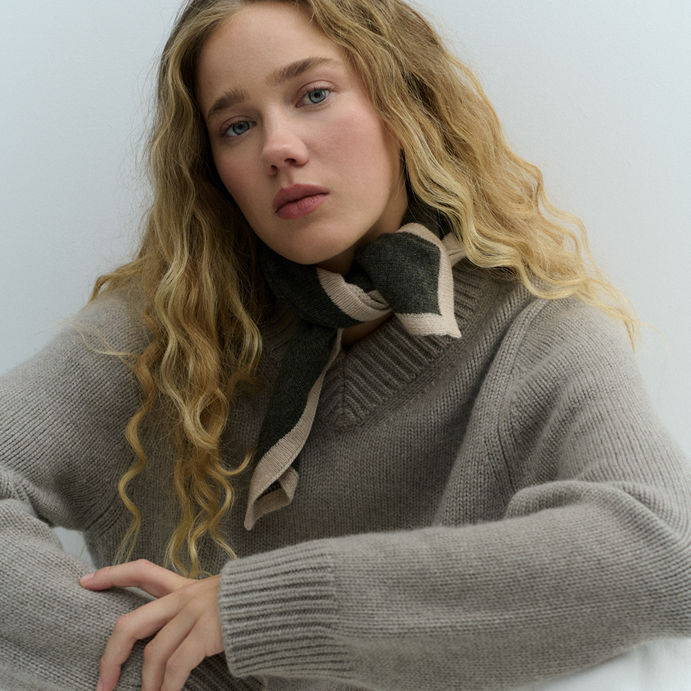 Kaschmirschal MINI SCARF - dunkelgrün/beige