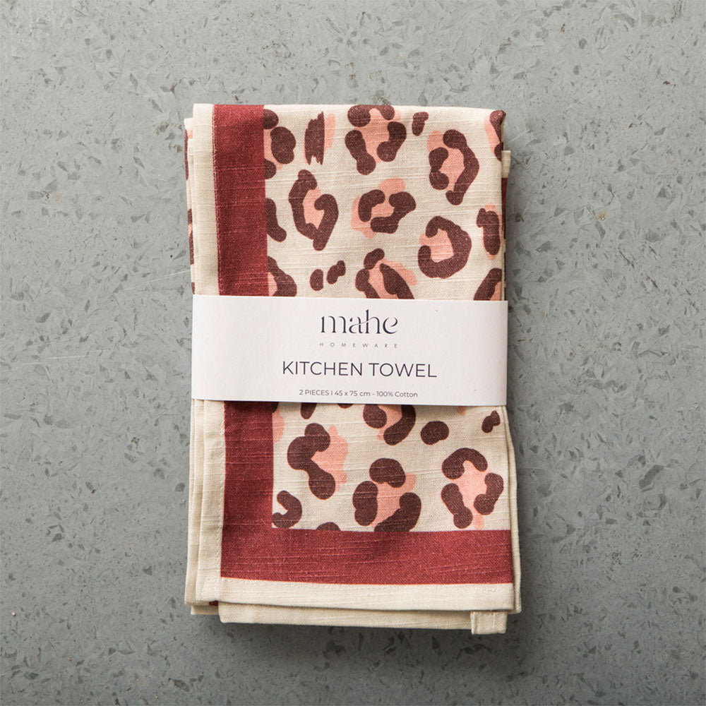 Geschirrtuch mit Leopard Druck im Farbton rot & rosa