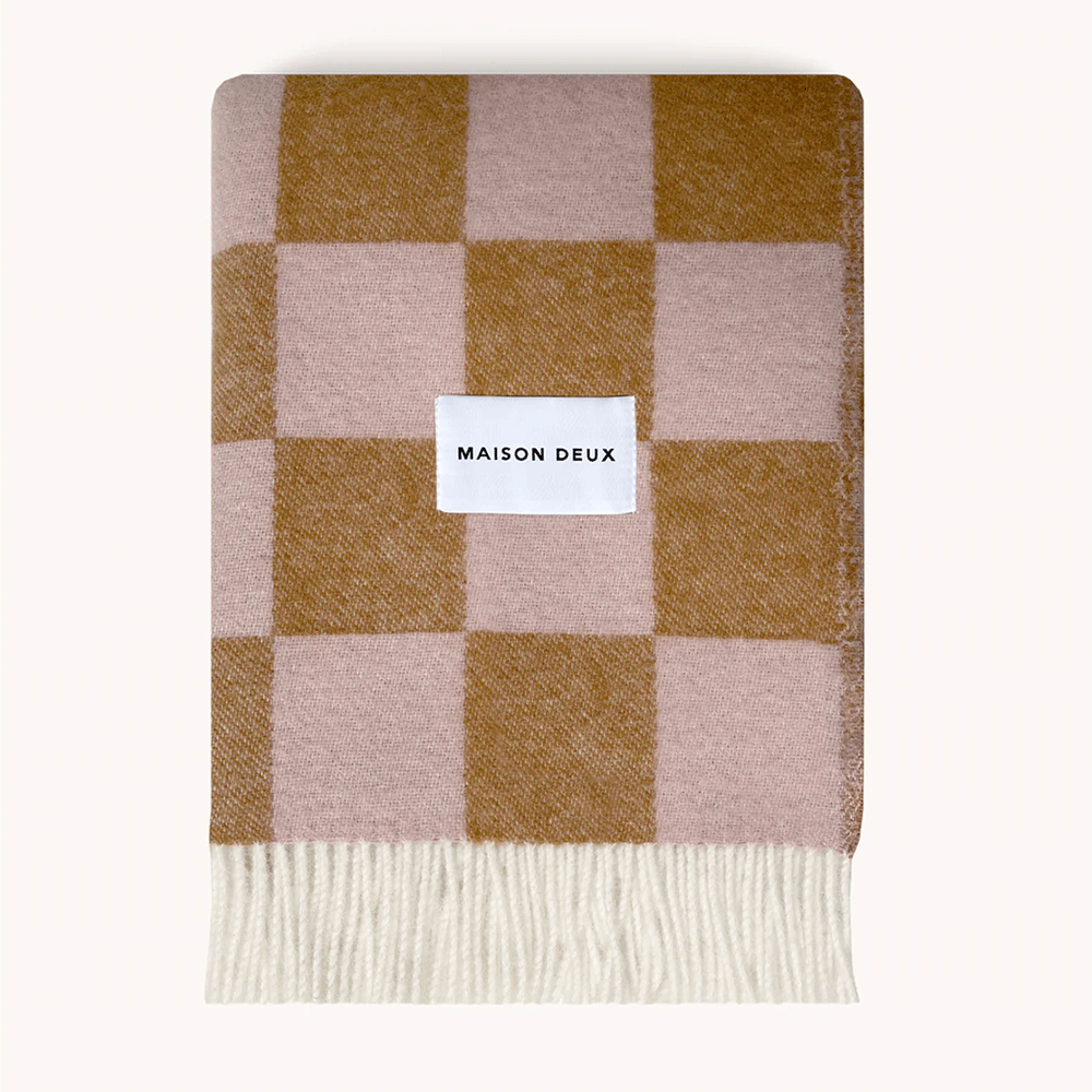 Decke CHECKERBOARD im Farbton terra/rosa von Maison Deux