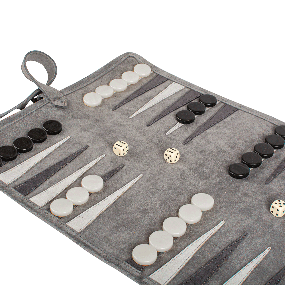 Reisespiel Backgammon Set aus Leder - grey in grau von Monopoulos