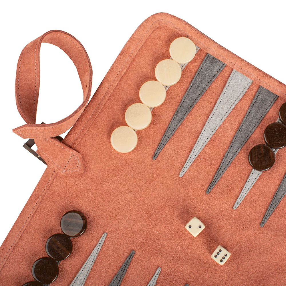 Reisespiel Backgammon Set aus Leder - salmon in rosa von Monopoulos