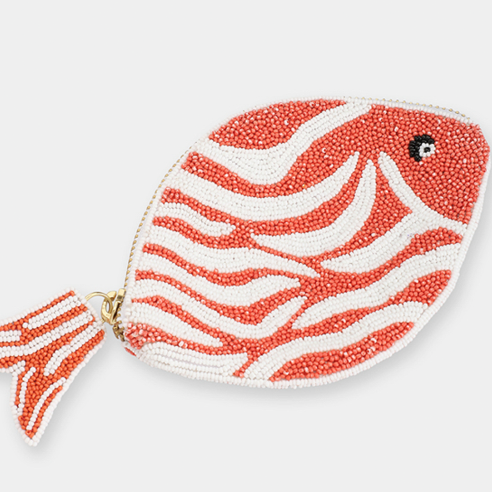 Portemonnaie Fisch in Motiv Candy Fish orange und weiss von Olivia Dar, Handwerkskunst von Indien