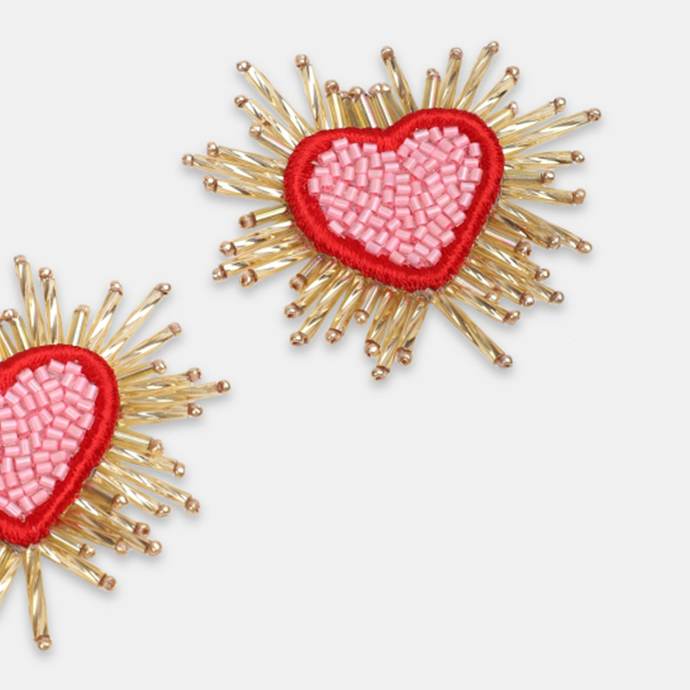Ohrringe SPARKLE HEART im Farbton pink von Olivia Dar, Handwerkskunst von Indien