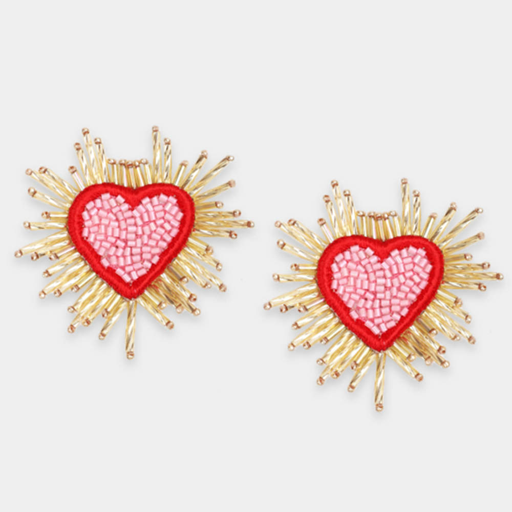 Ohrringe SPARKLE HEART im Farbton pink von Olivia Dar, Handwerkskunst von Indien