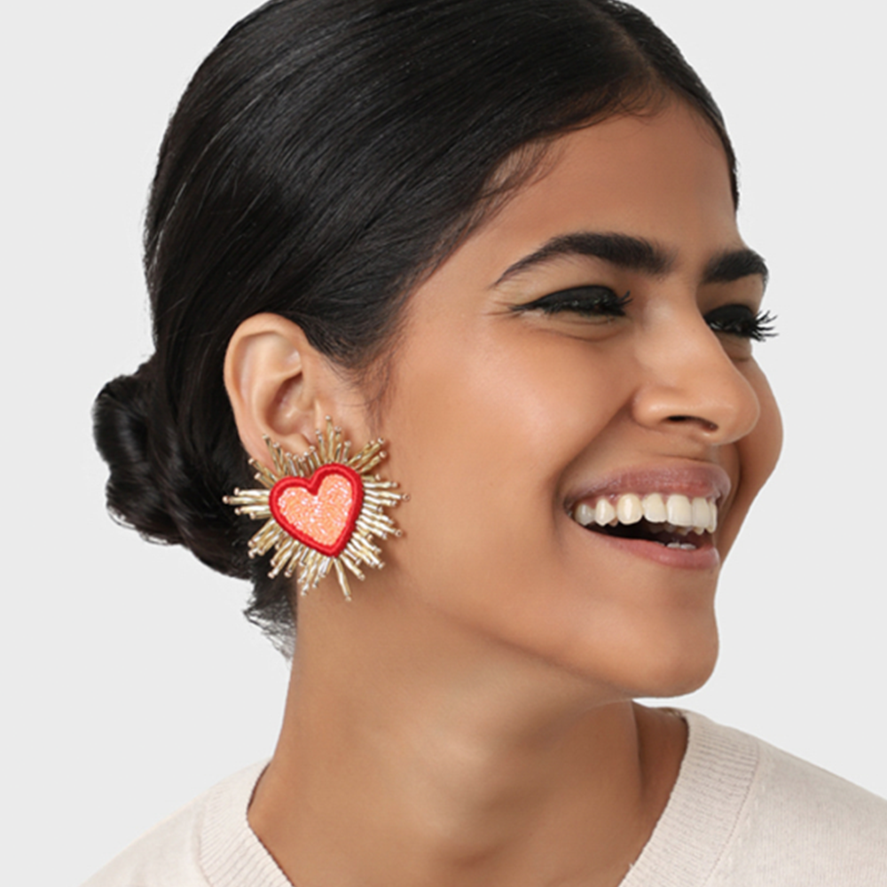 Ohrringe SPARKLE HEART im Farbton blue green von Olivia Dar, Handwerkskunst von Indien