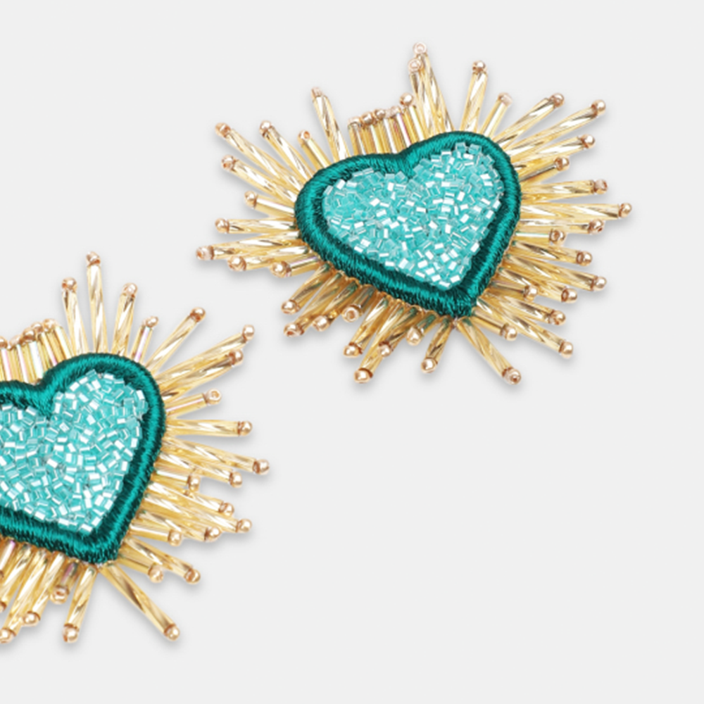 Ohrringe SPARKLE HEART im Farbton blue green von Olivia Dar, Handwerkskunst von Indien