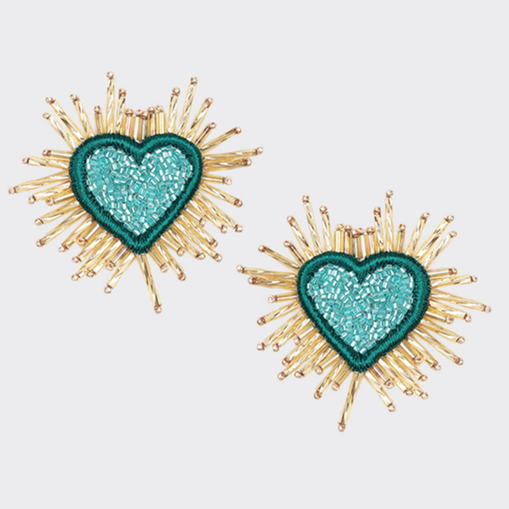 Ohrringe SPARKLE HEART im Farbton blue green von Olivia Dar, Handwerkskunst von Indien