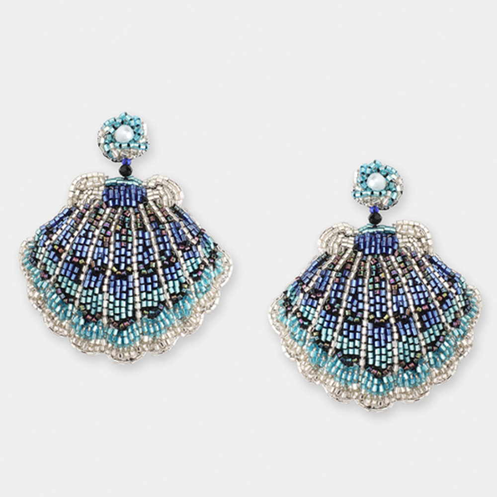 Ohrringe SEASHELL im Farbton navy von Olivia Dar, Handwerkskunst von Indien