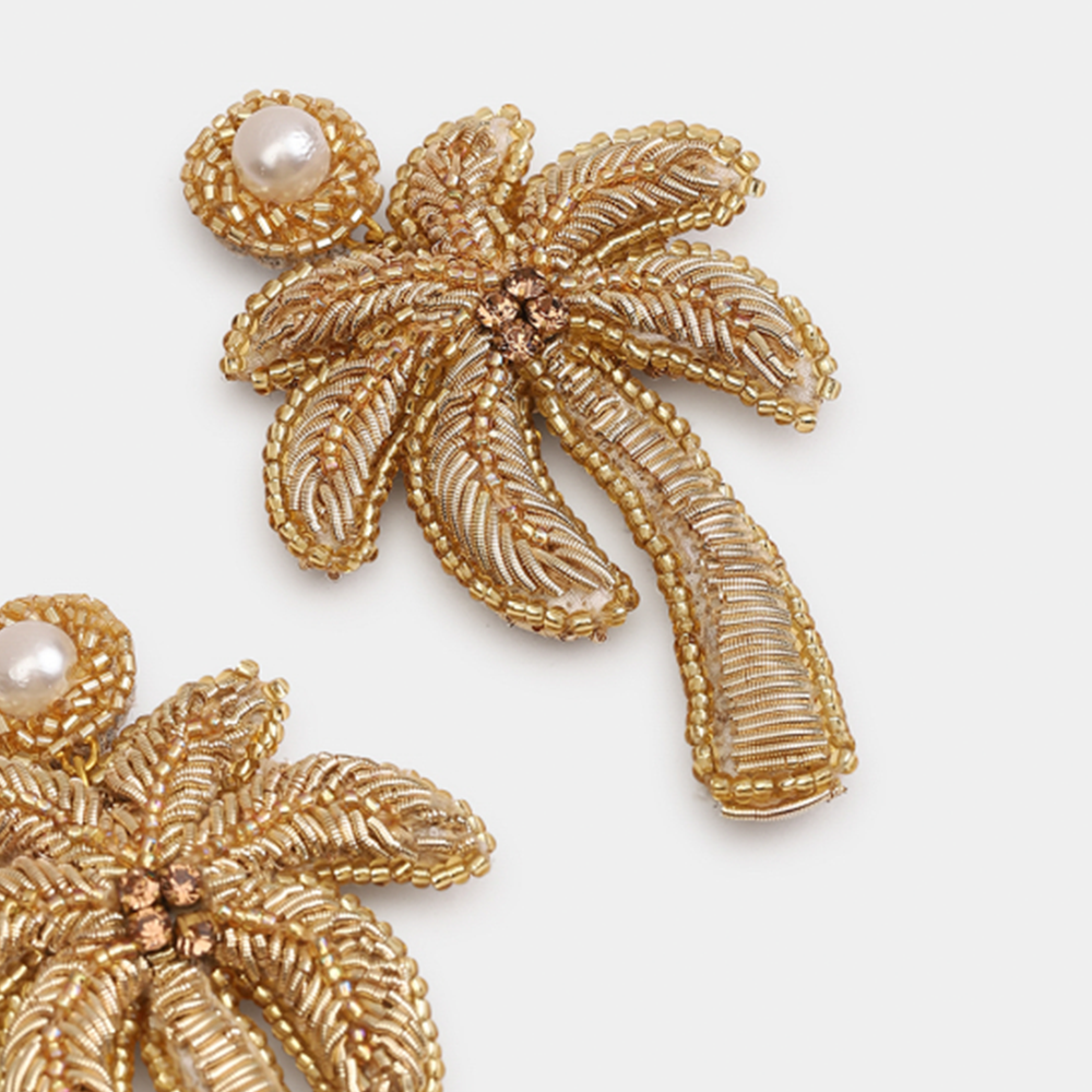 Ohrringe PALM TREE im Farbton gold von Olivia Dar, Handwerkskunst von Indien