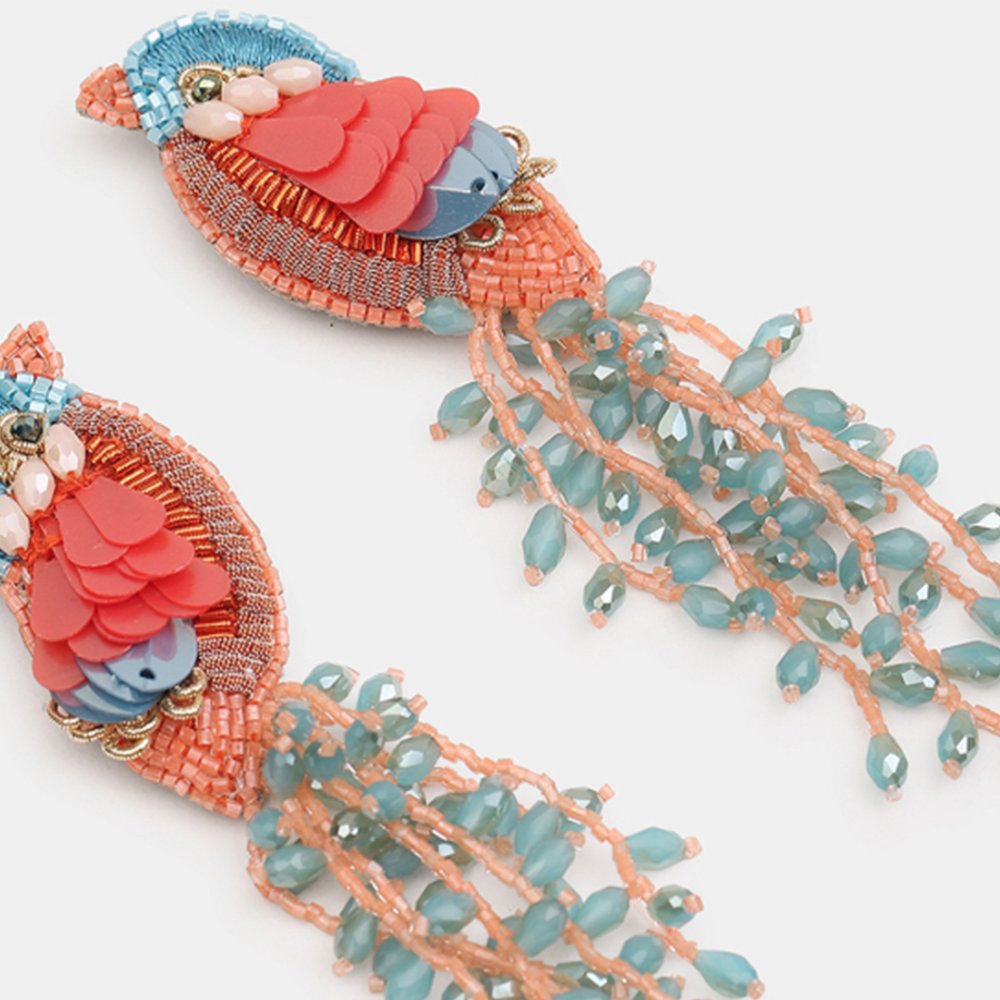 Ohrringe KINGFISHER im Farbton pink türkis von Olivia Dar, Handwerkskunst von Indien