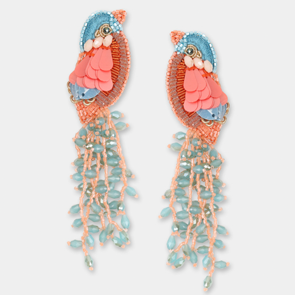 Ohrringe KINGFISHER im Farbton pink türkis von Olivia Dar, Handwerkskunst von Indien