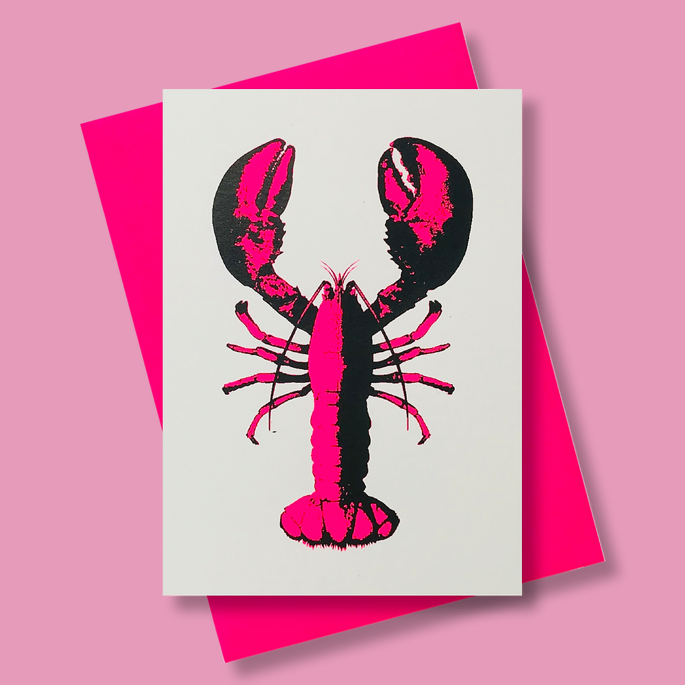 Grusskarte mit Lobster im Farbton Neonpink