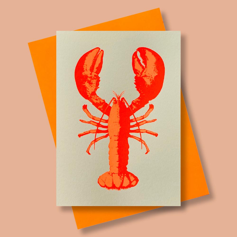 Sommerliche Grusskarte mit einem Hummer drauf im Farbton Coralle