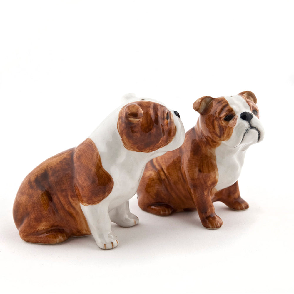 Englische Bulldogge Salz & Pfeffer Set im Farbton braun und weiss von Quail Ceramics