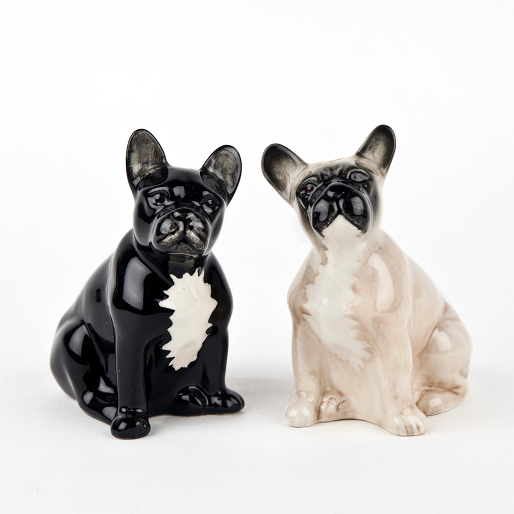 Salz und Pfefferstreuer in Tierform Französische Bulldogge im Farbton schwarz und weiss von Quail Ceramics