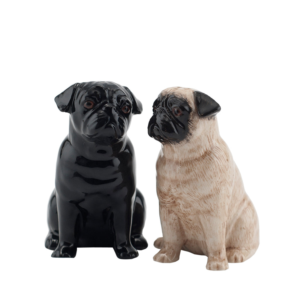Salz und Pfefferstreuer in Tierform Mops im Farbton weiss & schwarz von Quail Ceramics