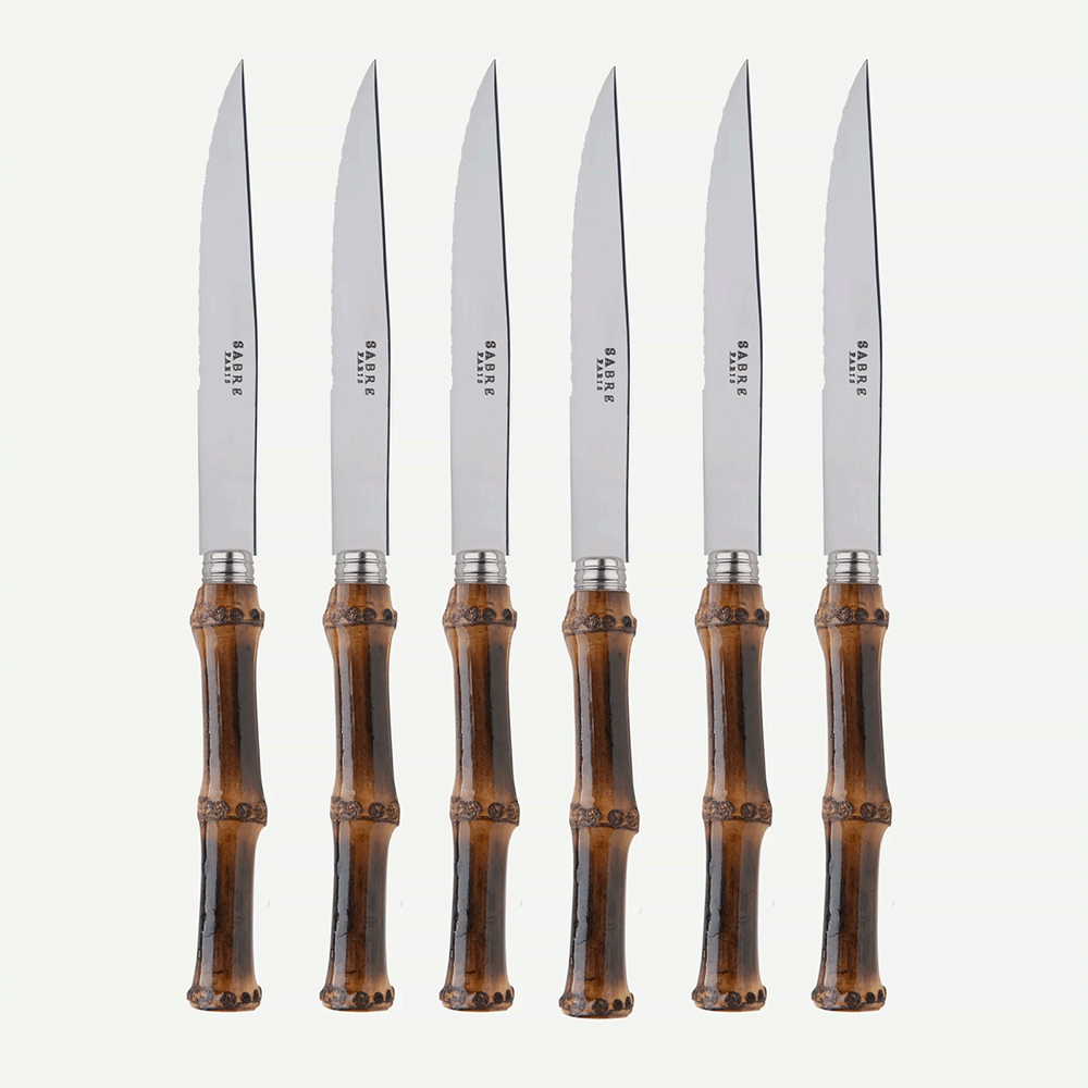 Steakmesser 6er Set PANDA mit dunklem Bambusgriff von Sabre Paris