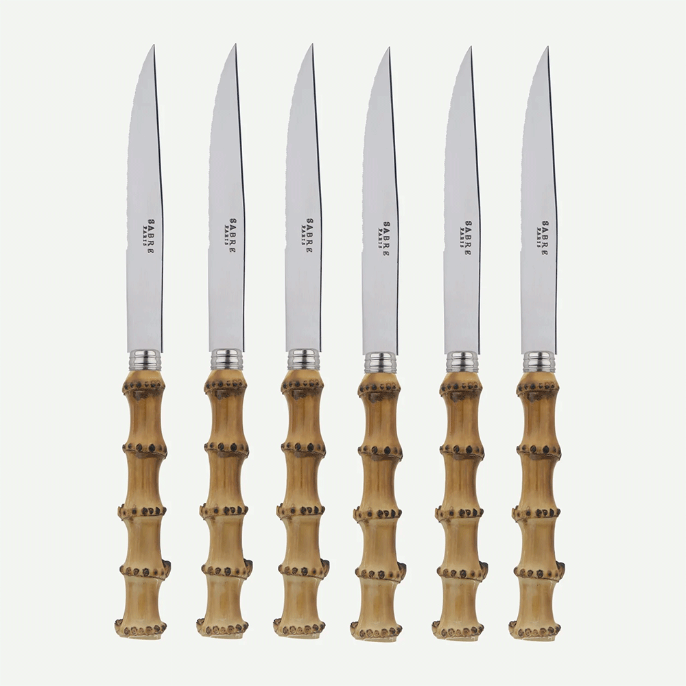 Steakmesser 6er Set PANDA mit hellem Bambusgriff von Sabre Paris