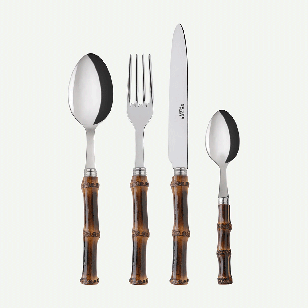4-teiliges Besteck Set PANDA mit dunklem Bambus von Sabre Paris