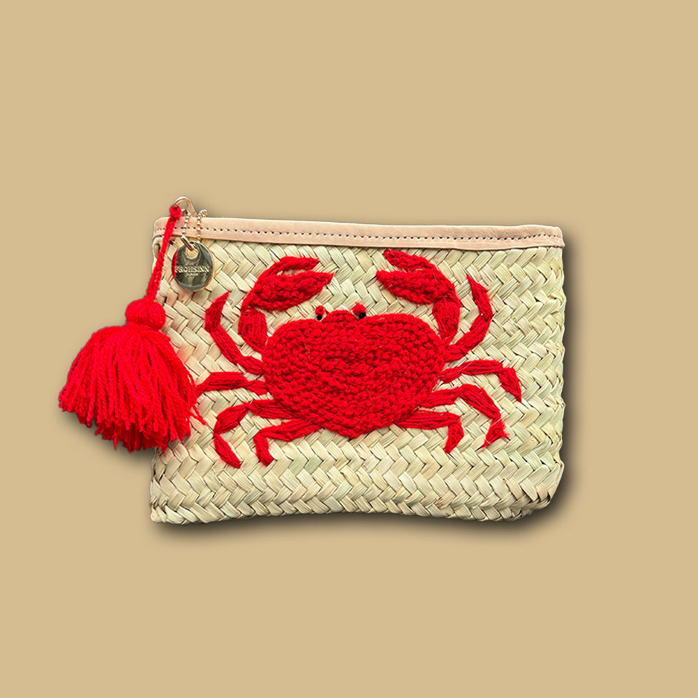 Summer Clutch small mit roter Krabbe als Motiv auf Tasche aus Palmenfaser von FROHSINN